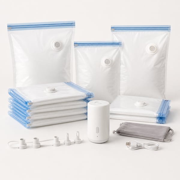 Vacuum storage-bag kit with pump