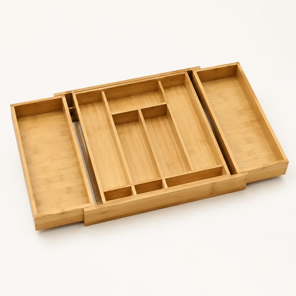 Adjustable bamboo drawer organiser