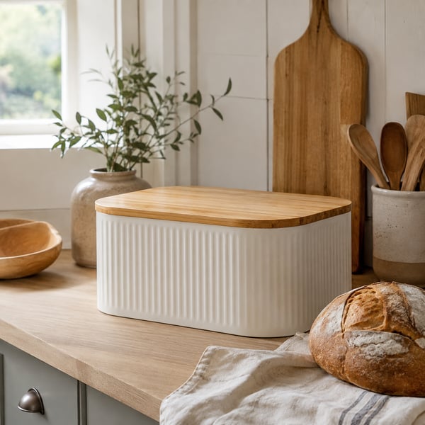 Bread box with cutting-board lid — view 2