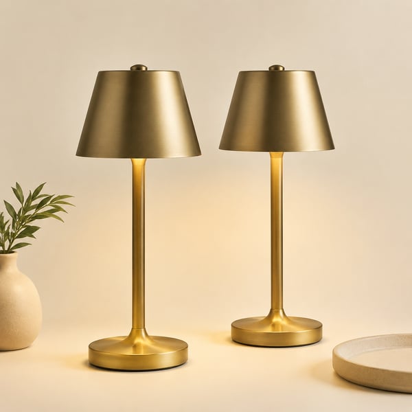 Rechargeable metal table-lamp pair