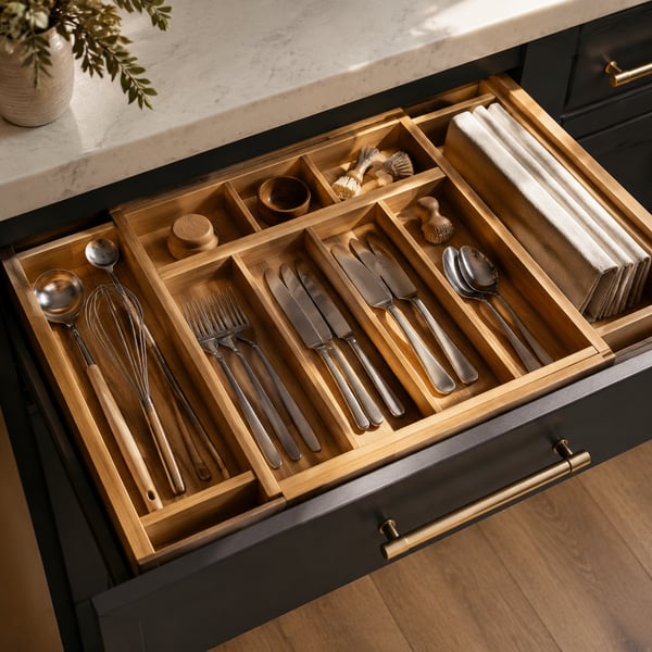 Adjustable bamboo drawer organiser — view 2
