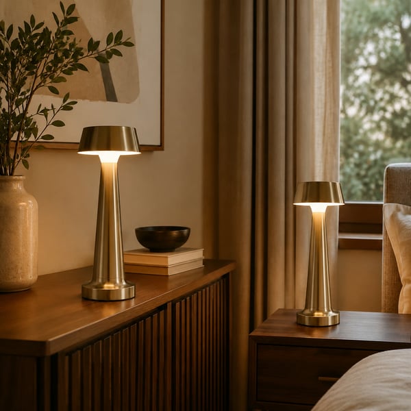 Rechargeable metal table-lamp pair — view 2